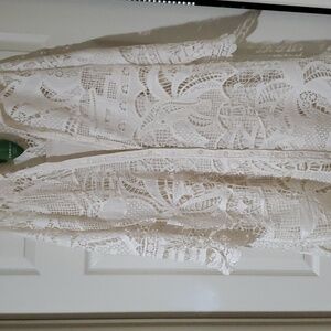 Stunning white macrame Farm Rio Shirt dress. Size L